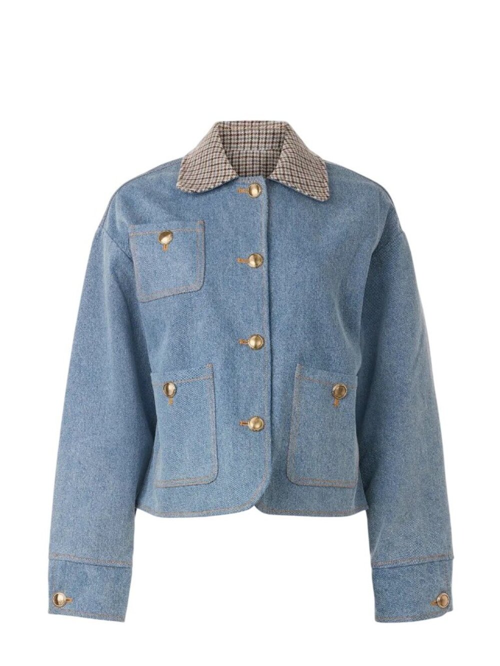 Sandro Light Blue Denim Jacket With Contrast Collar Womens Jean Coat - Picture 11 of 16